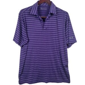 Under Armour Mens Purple Striped HeatGear‎ Loose Fit Golf Polo LG